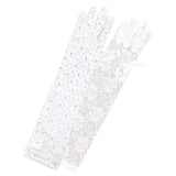 Stone Embellished Floral Lace Dressy Long Wedding Gloves - Madeline Love - Flyclothing LLC