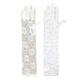 Stone Embellished Floral Lace Dressy Long Wedding Gloves - Madeline Love - Flyclothing LLC