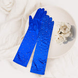 Stone Embellished Dressy Satin Long Wedding Gloves - Madeline Love - Flyclothing LLC