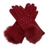 Faux Fur Cuff Pom Rhinestone Embellished Smart Touch Winter Gloves - Madeline Love - Flyclothing LLC
