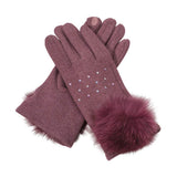 Faux Fur Cuff Pom Rhinestone Embellished Smart Touch Winter Gloves - Madeline Love - Flyclothing LLC