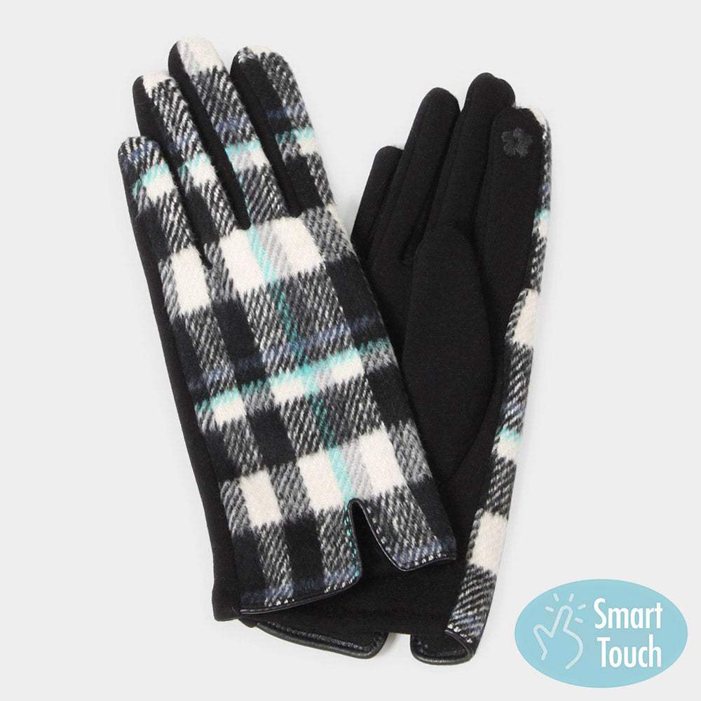 Plaid Check Patterned Touch Smart Gloves - Madeline Love - Flyclothing LLC