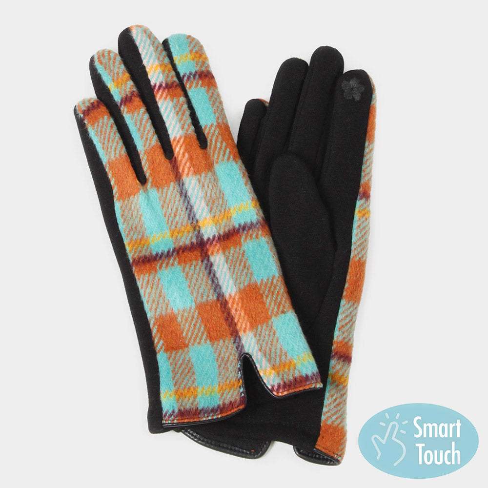 Plaid Check Patterned Touch Smart Gloves - Madeline Love - Flyclothing LLC