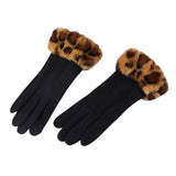 Leopard Faux Fur Wrist Trim Smart Touch Winter Gloves - Madeline Love - Flyclothing LLC