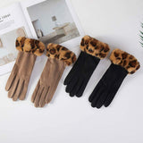 Leopard Faux Fur Wrist Trim Smart Touch Winter Gloves - Madeline Love - Flyclothing LLC