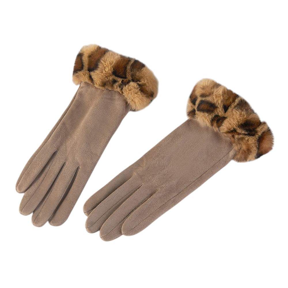 Leopard Faux Fur Wrist Trim Smart Touch Winter Gloves - Madeline Love - Flyclothing LLC