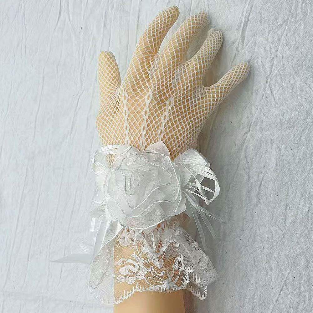 Dressy Floral Bow Wrist Accent Lace Gloves - Madeline Love - Flyclothing LLC