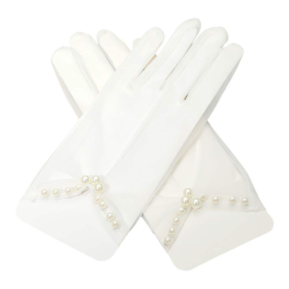 Dressy Pearl Wrist Detail Sheer Gloves - Madeline Love - Flyclothing LLC