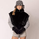 Solid Faux Fur Open Up Mitten Gloves - Madeline Love - Flyclothing LLC