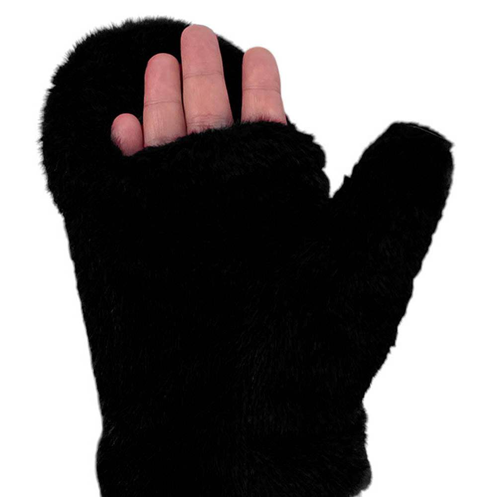 Solid Faux Fur Open Up Mitten Gloves - Madeline Love - Flyclothing LLC