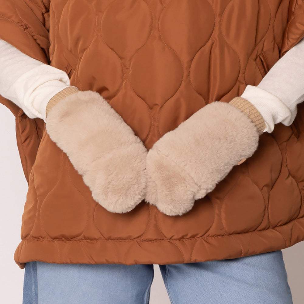 Solid Faux Fur Open Up Mitten Gloves - Madeline Love - Flyclothing LLC