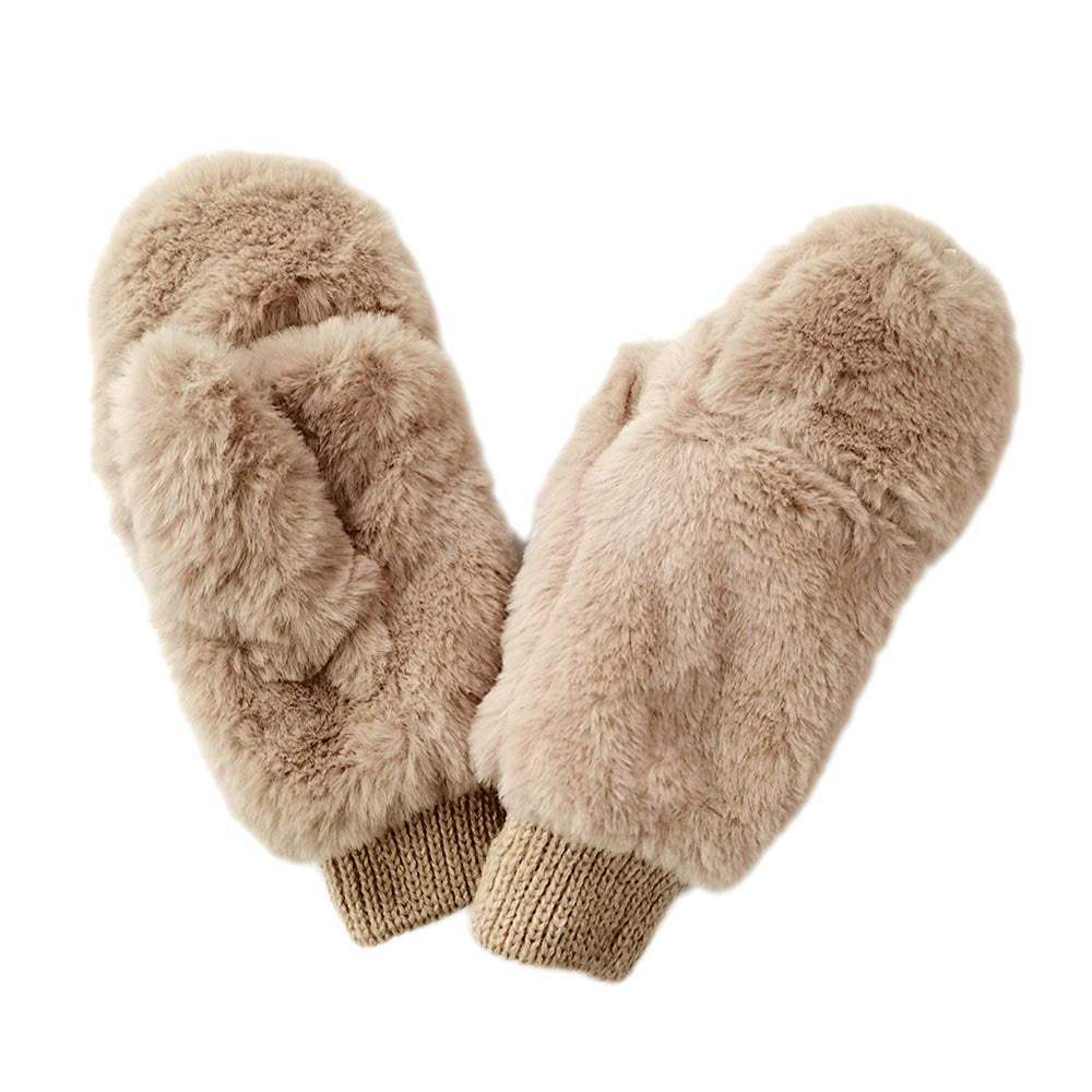 Solid Faux Fur Open Up Mitten Gloves - Madeline Love - Flyclothing LLC