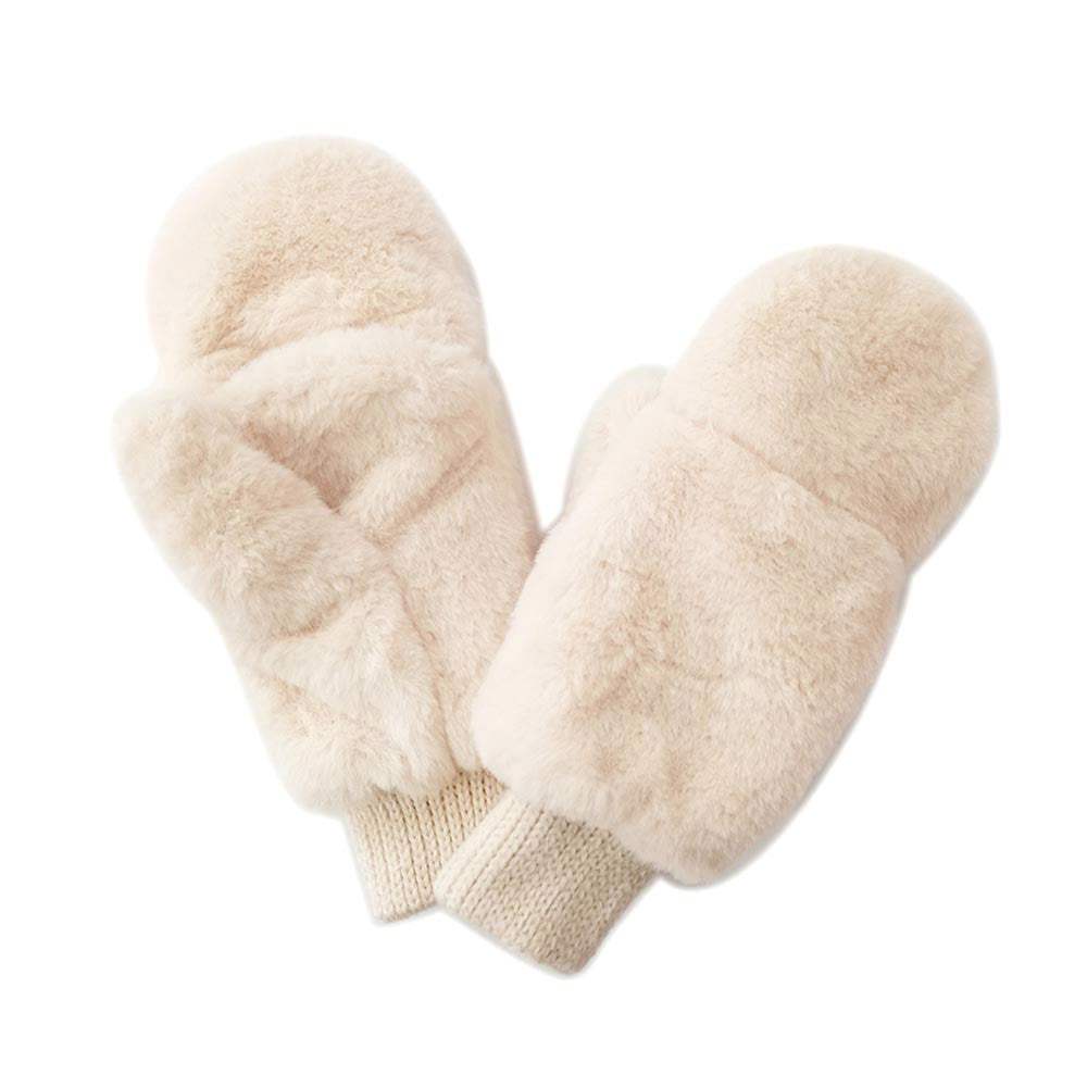Solid Faux Fur Open Up Mitten Gloves - Madeline Love - Flyclothing LLC