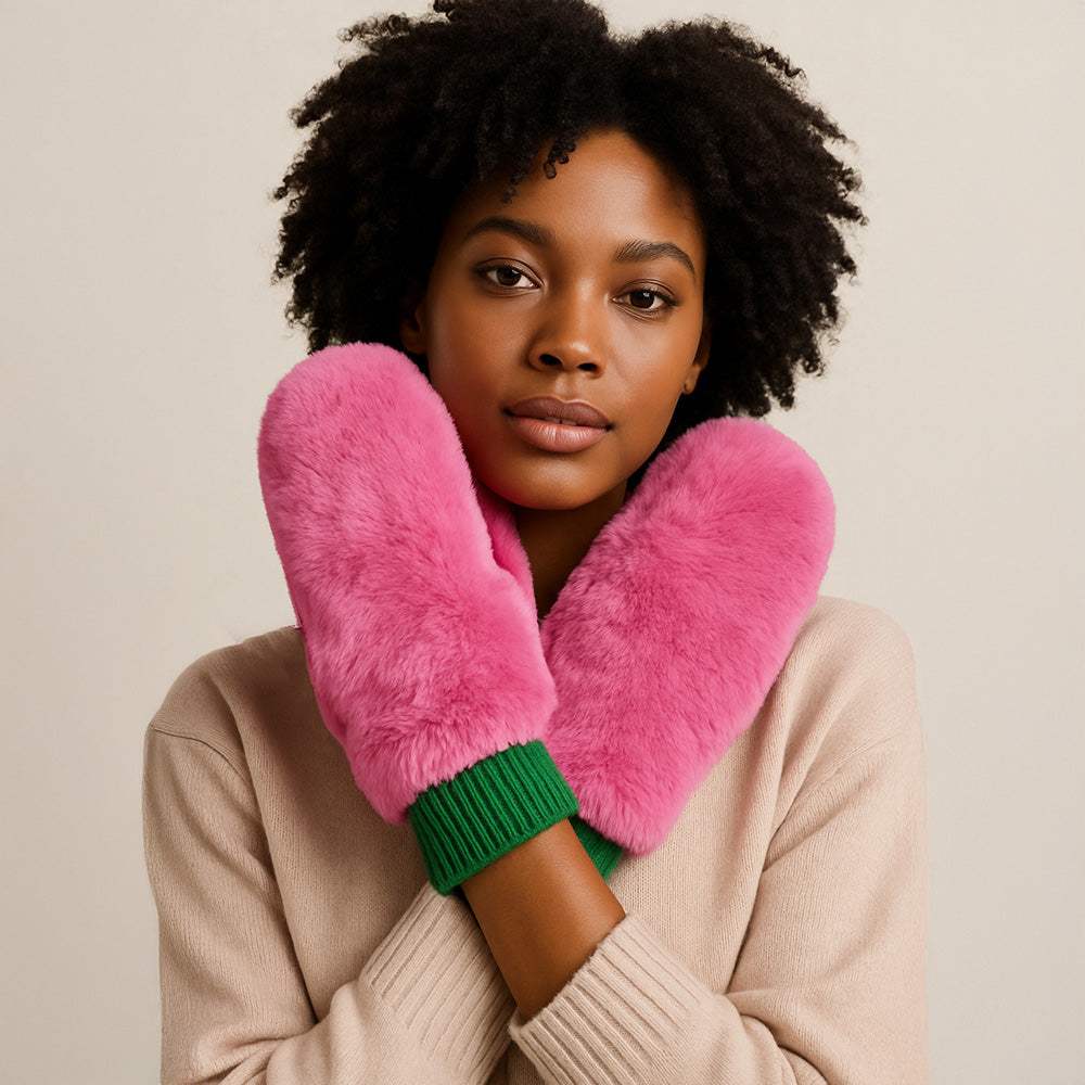 Solid Faux Fur Open Up Mitten Gloves - Madeline Love - Flyclothing LLC