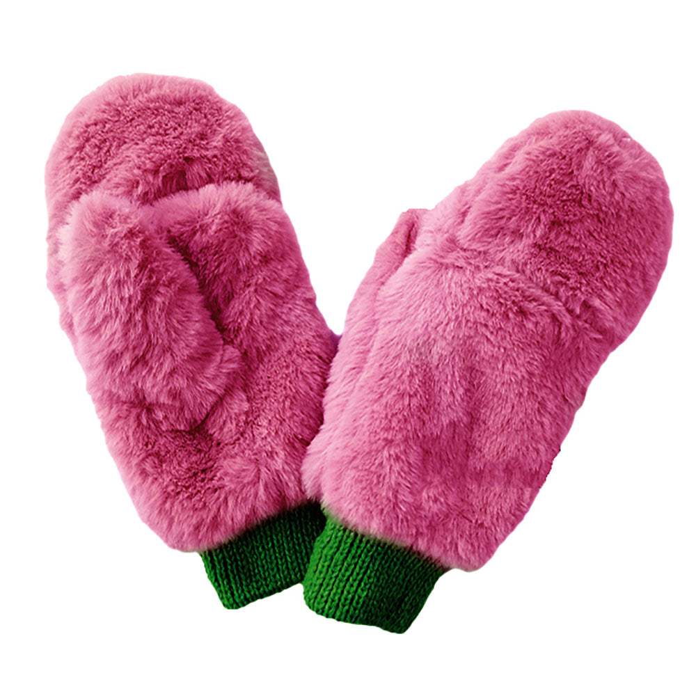 Solid Faux Fur Open Up Mitten Gloves - Madeline Love - Flyclothing LLC