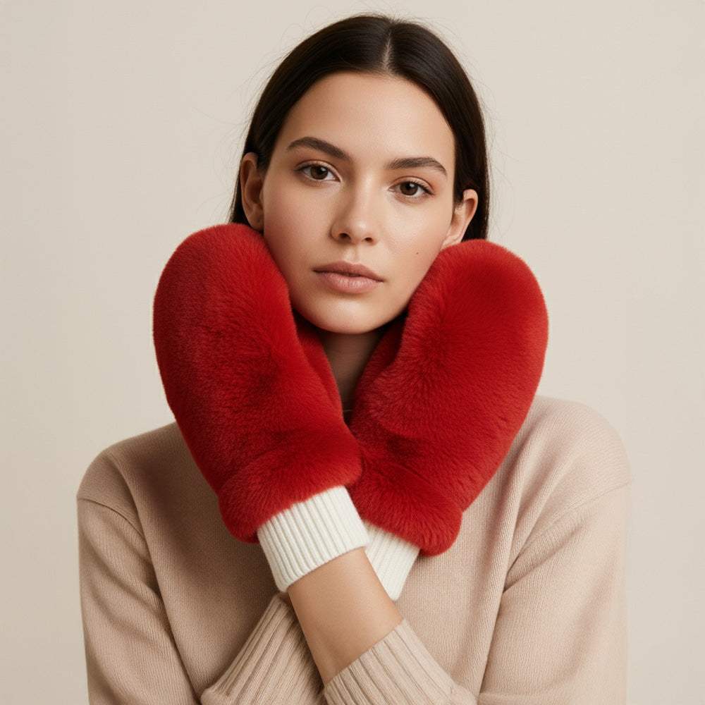 Solid Faux Fur Open Up Mitten Gloves - Madeline Love - Flyclothing LLC