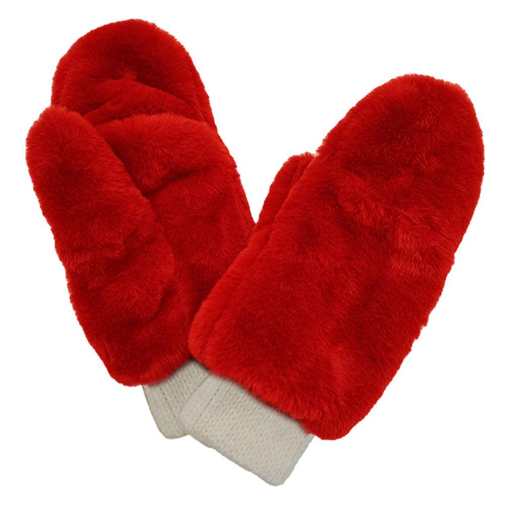Solid Faux Fur Open Up Mitten Gloves - Madeline Love - Flyclothing LLC