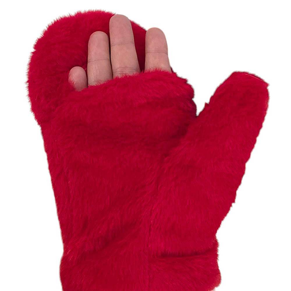 Solid Faux Fur Open Up Mitten Gloves - Madeline Love - Flyclothing LLC