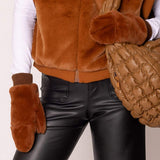 Solid Faux Fur Open Up Mitten Gloves - Madeline Love - Flyclothing LLC