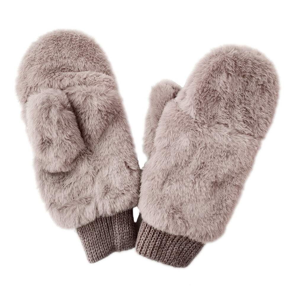 Solid Faux Fur Open Up Mitten Gloves - Madeline Love - Flyclothing LLC