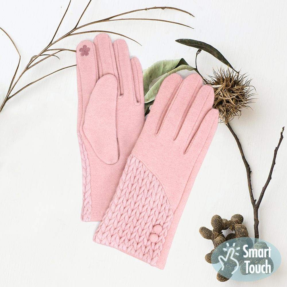 Cable Detailed Button Touch Smart Gloves - Madeline Love - Flyclothing LLC