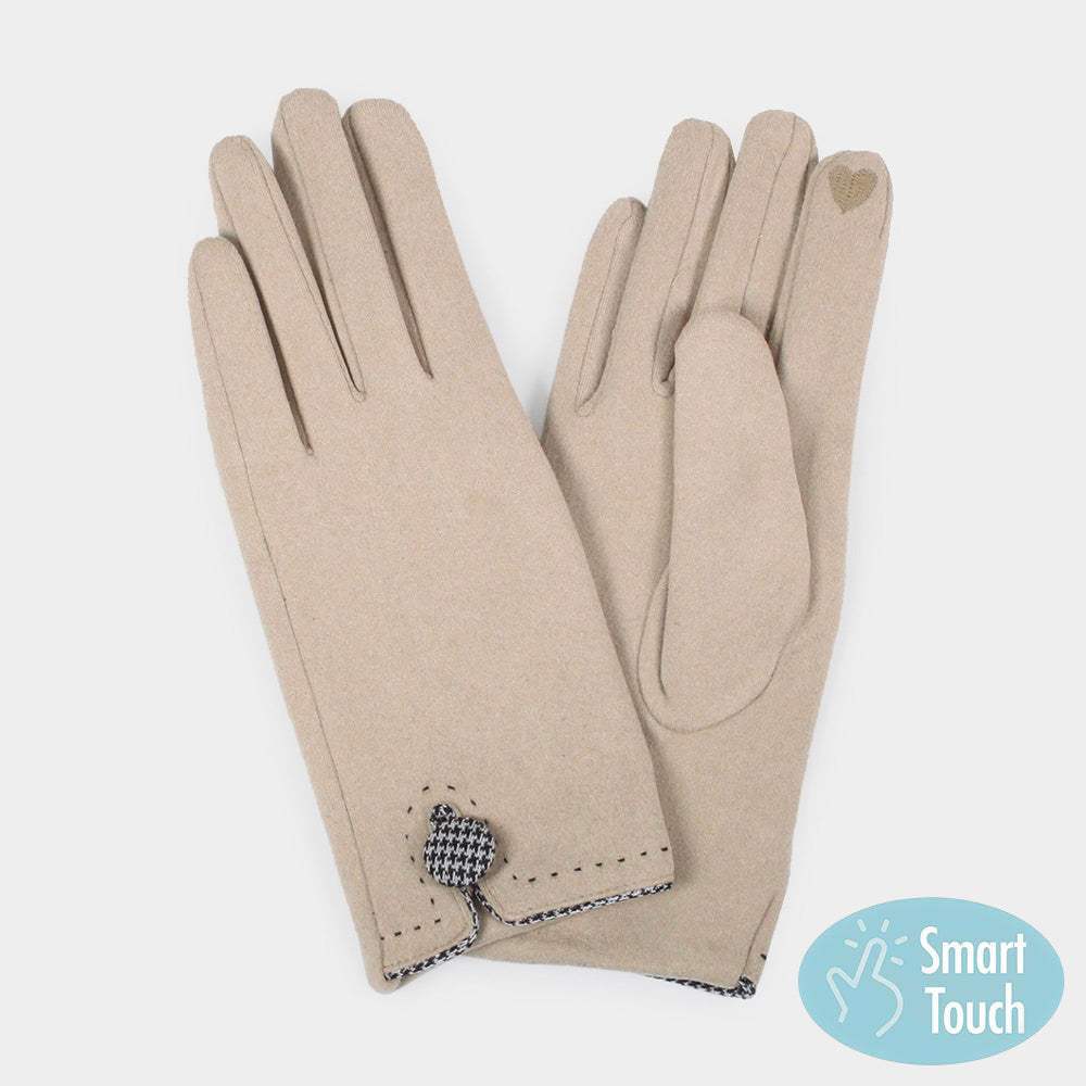 Houndstooth Patterned Button Touch Smart Gloves - Madeline Love - Flyclothing LLC