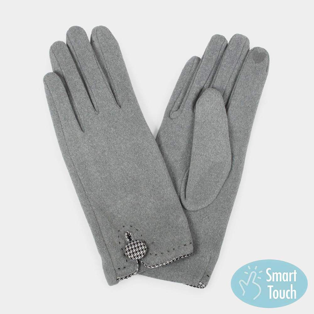 Houndstooth Patterned Button Touch Smart Gloves - Madeline Love - Flyclothing LLC