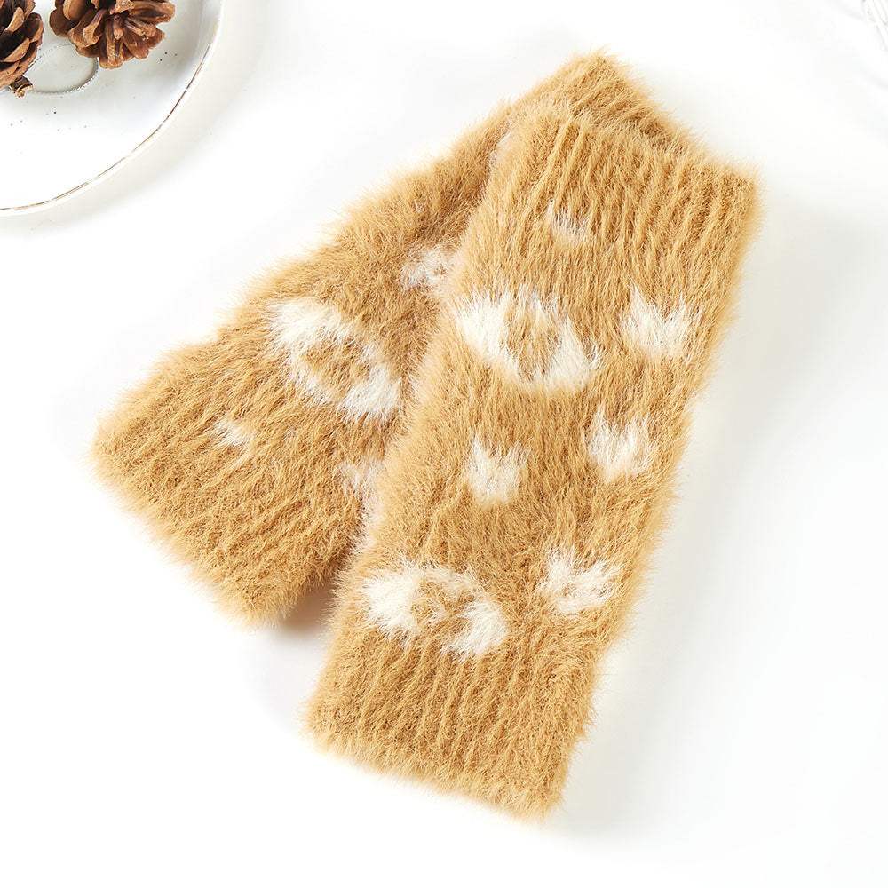Leopard Patterned Faux Fur Fingerless Gloves / Wrist Warmer - Madeline Love - Flyclothing LLC