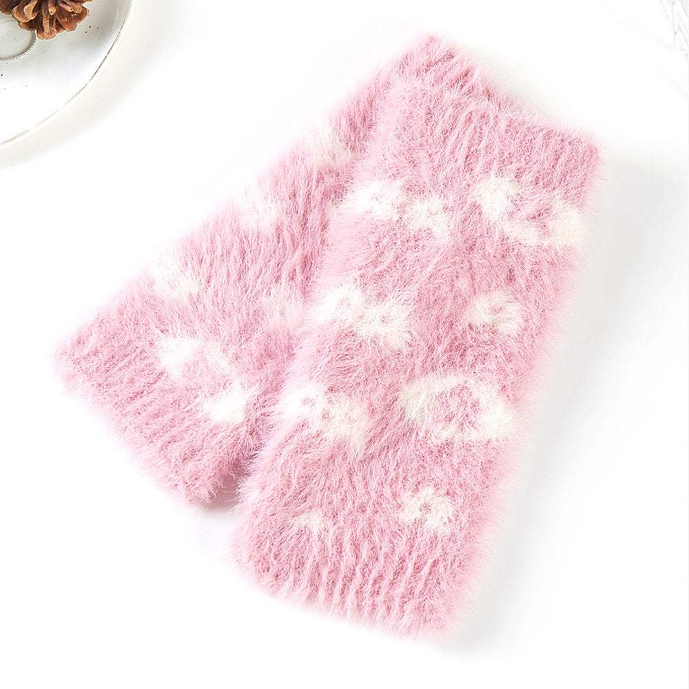 Leopard Patterned Faux Fur Fingerless Gloves / Wrist Warmer - Madeline Love - Flyclothing LLC