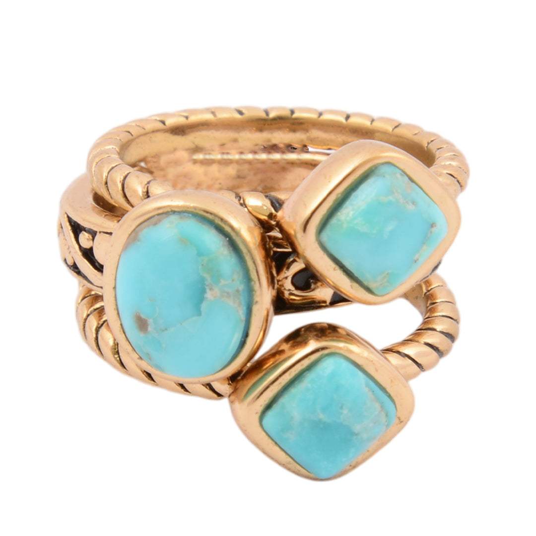 Multi-Shape Blue Turquoise and Golden Trio Ring Set - Barse Jewelry - Flyclothing LLC