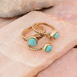 Multi-Shape Blue Turquoise and Golden Trio Ring Set - Barse Jewelry - Flyclothing LLC
