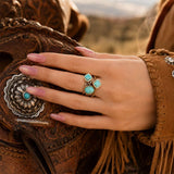Multi-Shape Blue Turquoise and Golden Trio Ring Set - Barse Jewelry - Flyclothing LLC