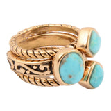 Multi-Shape Blue Turquoise and Golden Trio Ring Set - Barse Jewelry - Flyclothing LLC