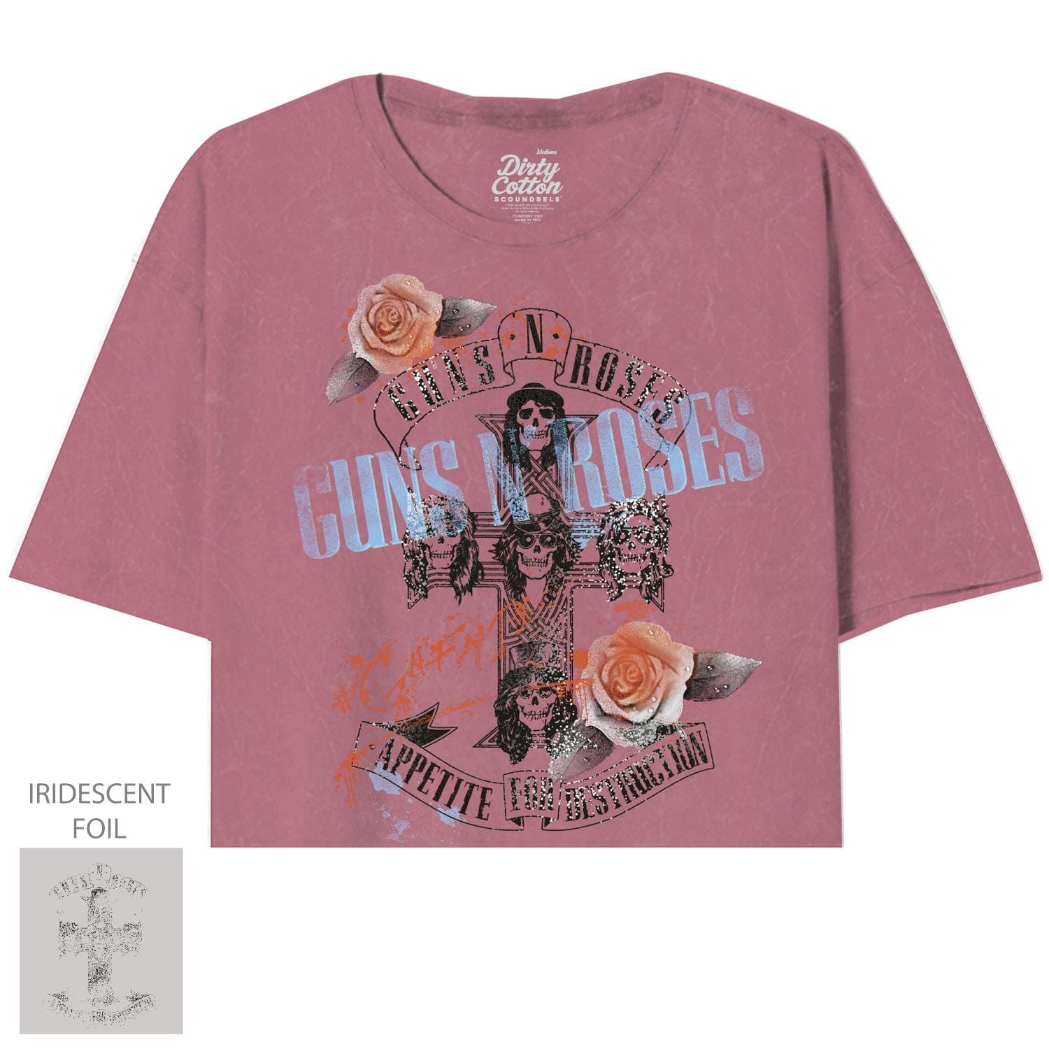 Guns N Roses-Cross Roses Oversized Crop Tee - Guns N Roses