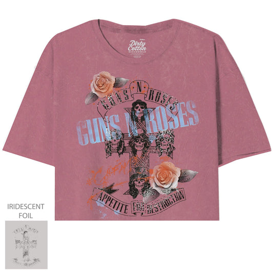 Guns N Roses-Cross Roses Oversized Crop Tee - Guns N Roses