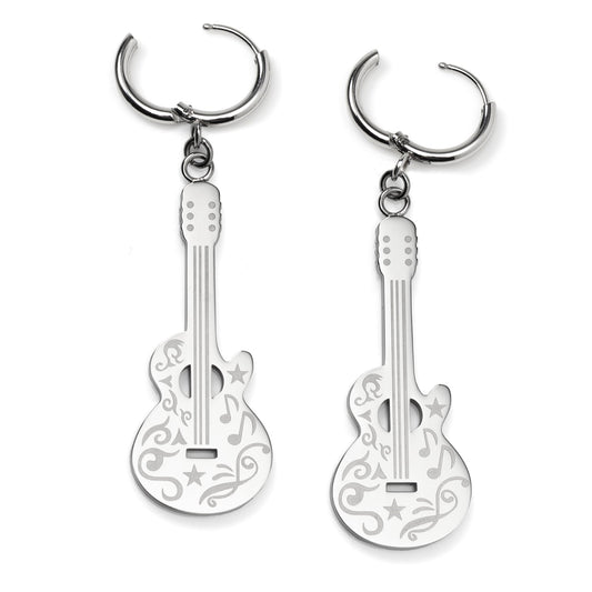 Grand Ole Opry Stainless Steel Silver Guitar Earrings