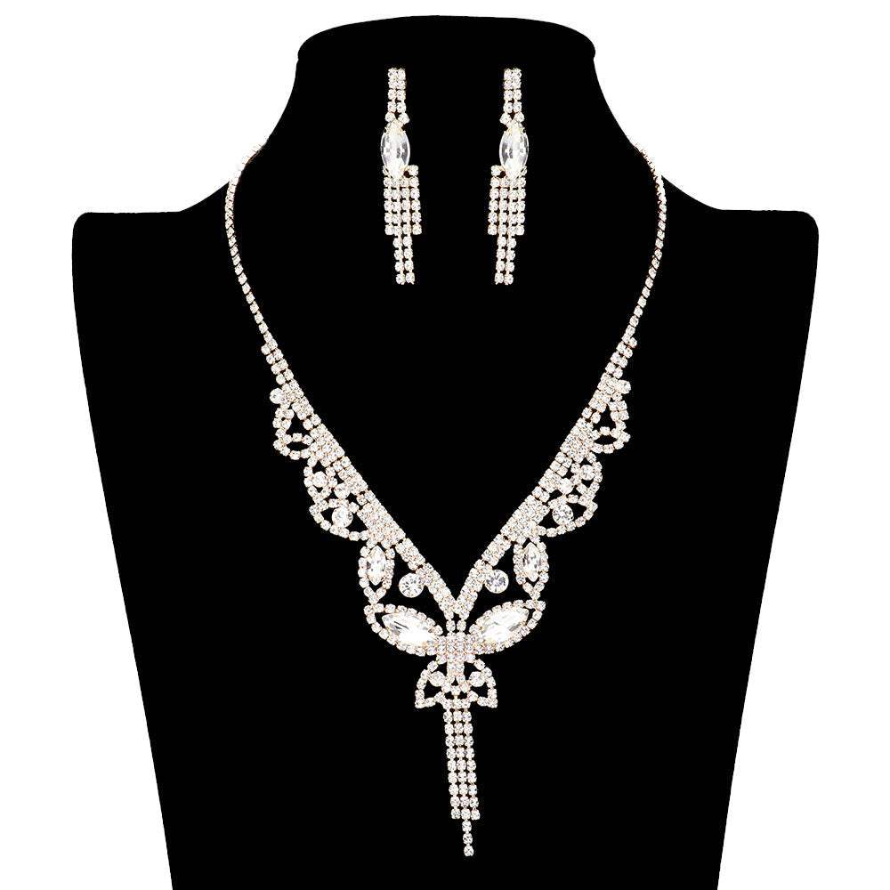 Marquise Round Stone Butterfly Rhinestone Jewelry Set - Madeline Love - Flyclothing LLC