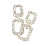 Rhinestone Paved Open Square Link Evening Earrings - Madeline Love - Flyclothing LLC