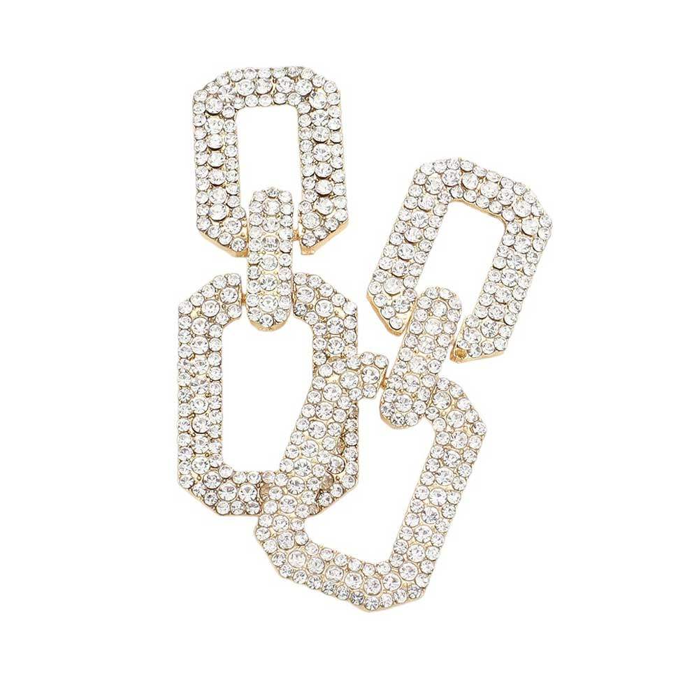 Rhinestone Paved Open Square Link Evening Earrings - Madeline Love - Flyclothing LLC