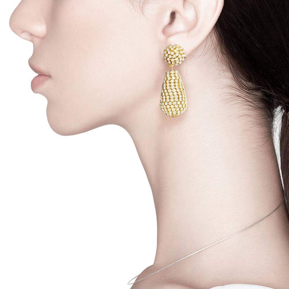 Rhinestone Teardrop Dangle Evening Earrings - Madeline Love - Flyclothing LLC