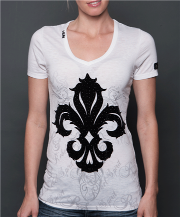 Rebel Spriit Rhinestone Filigree V-Neck Tee - Rebel Spirit Clothing - Flyclothing LLC