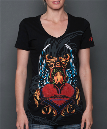 Rebel Spriit Winged Heart V-Neck Tee - Rebel Spirit Clothing - Flyclothing LLC
