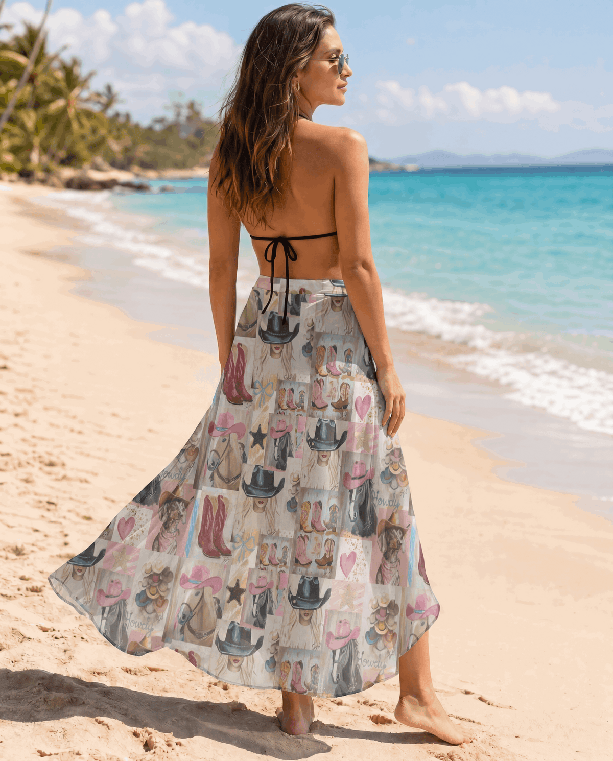 Baha Ranch Painted Cowgirl Beach Swim Coverup Skirt - Baha Ranch Western Wear - Flyclothing LLC