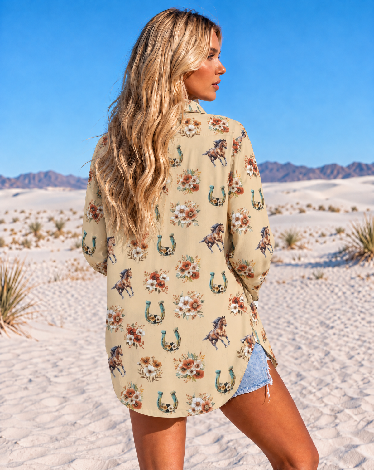 Baha Ranch Floral Horse Country Girl Long Sleeve Blouse – Flyclothing LLC