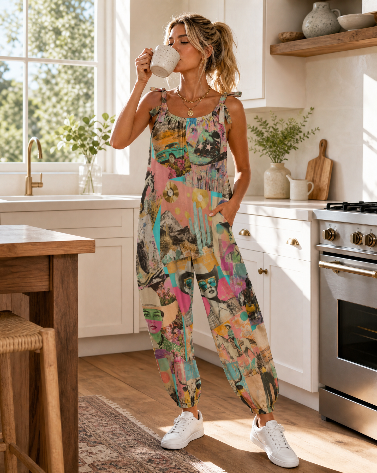 Baha Ranch Pop Western Collage Relaxed Fit Jumpsuit