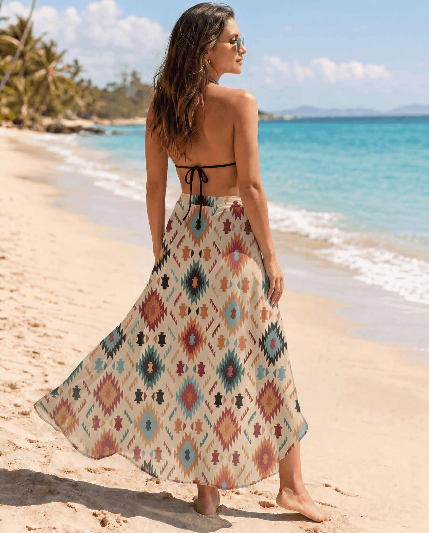 Baha Ranch Cream Aztec Beach Swim Coverup Skirt - Baha Ranch Western Wear - Flyclothing LLC