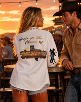 Baha Ranch Deep in the Heart of Texas Graphic Button Up Western Blouse
