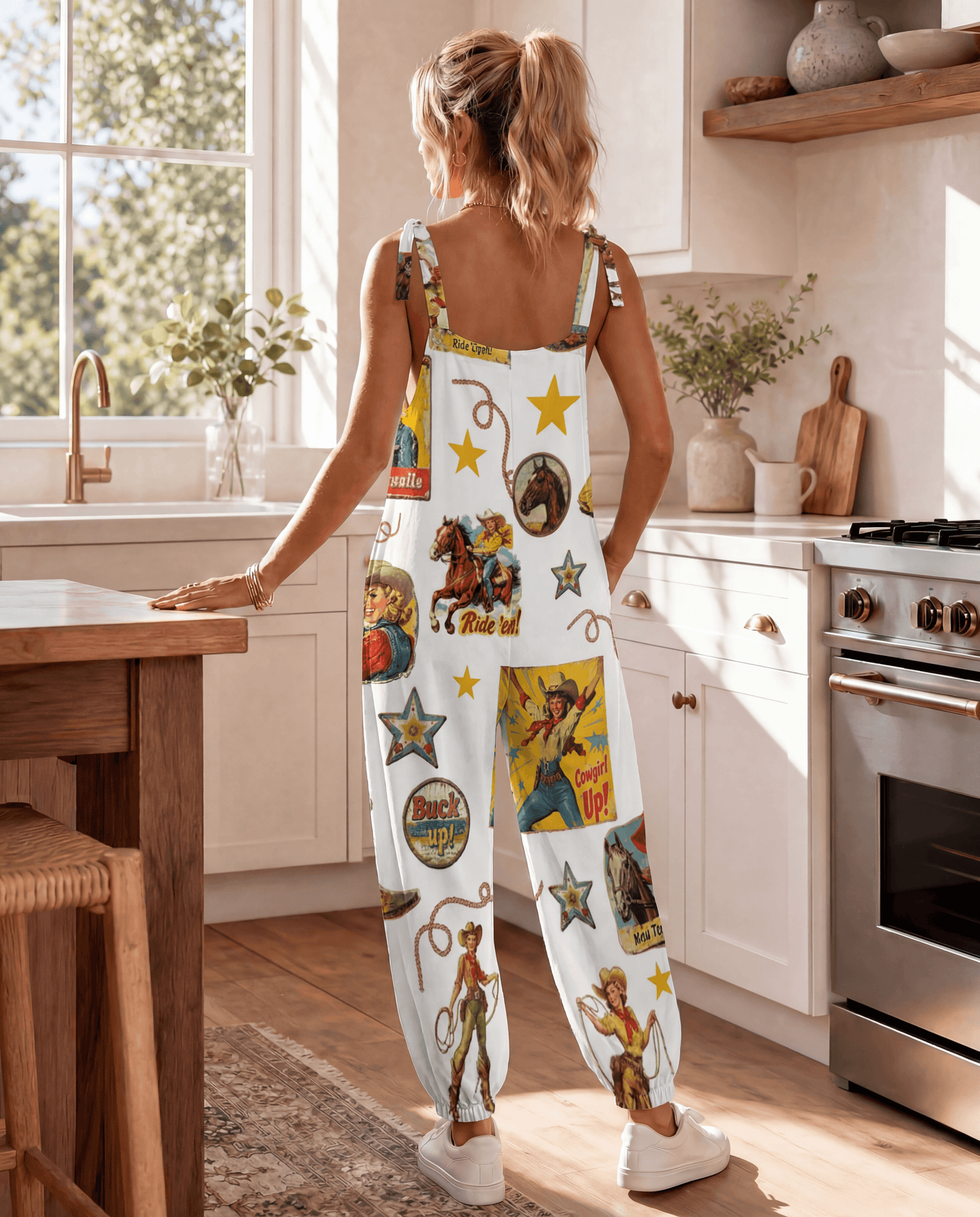 Baha Ranch Vintage Cowgirl Collage Western Overalls Jumpsuit - Baha Ranch Western Wear - Flyclothing LLC