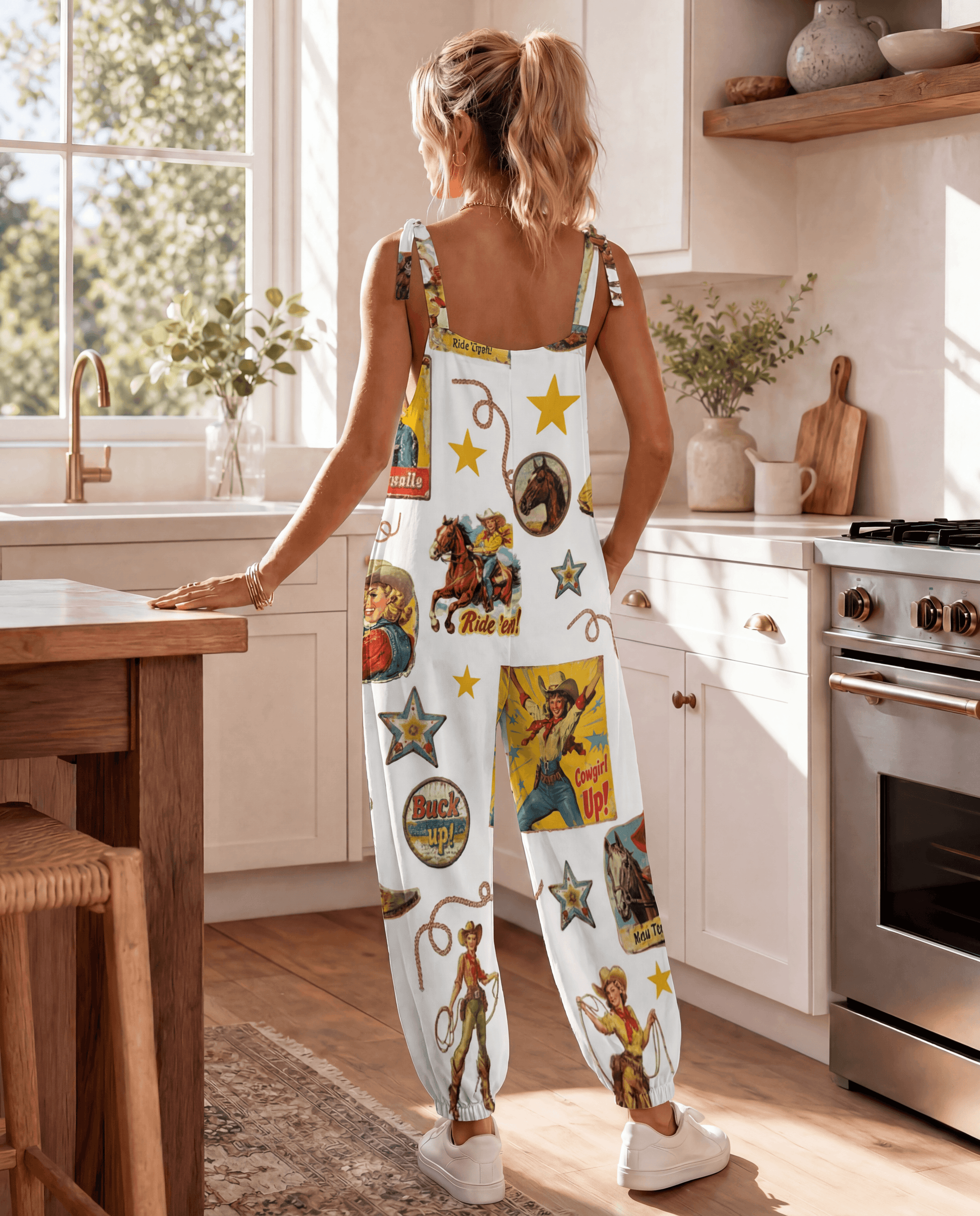 Baha Ranch Vintage Cowgirl Collage Western Overalls Jumpsuit - Baha Ranch Western Wear - Flyclothing LLC