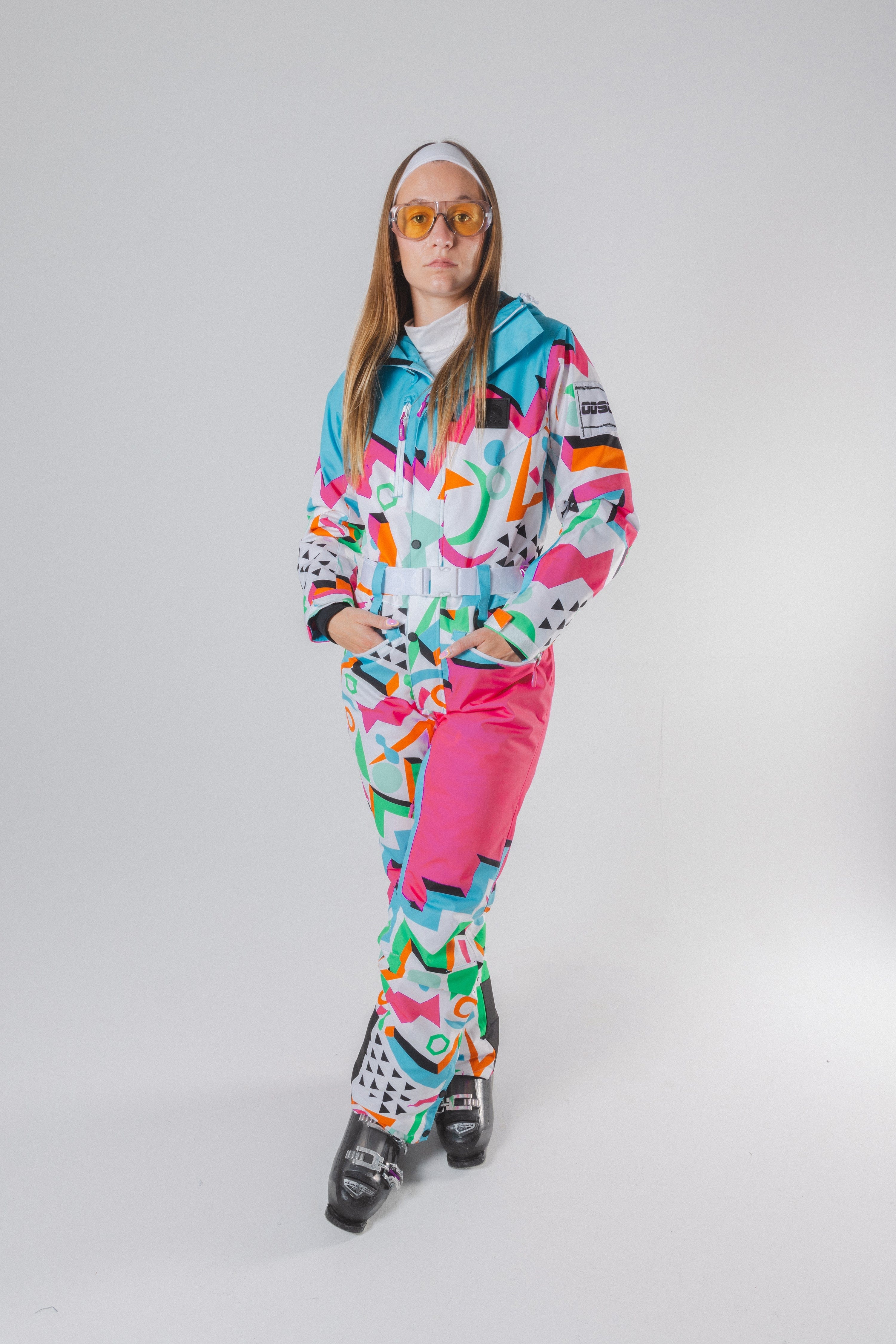 The Geodisiac | Retro Neon Curved Fit Women's One Piece Ski Suit - Shinesty